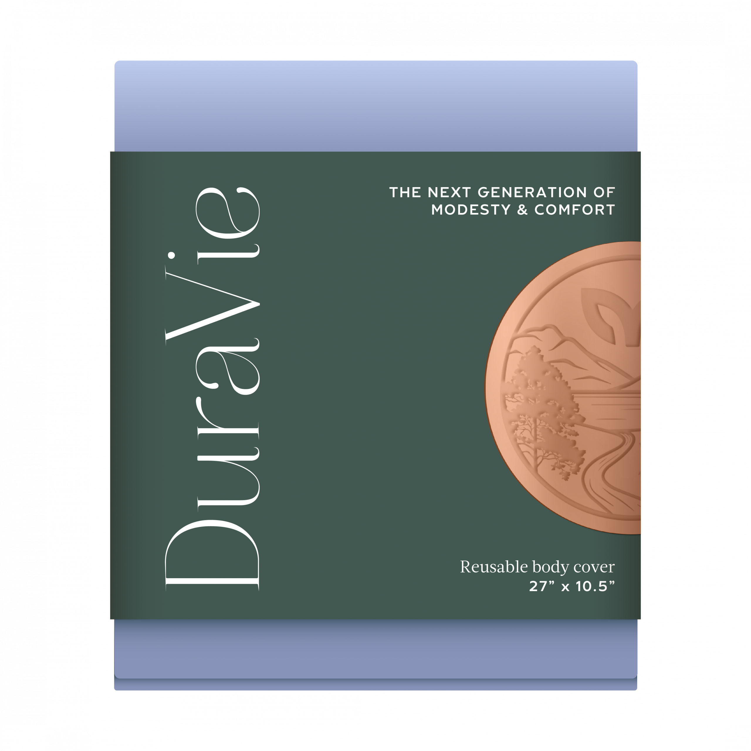 Periwinkle blue DuraVie body wrap with dark green label